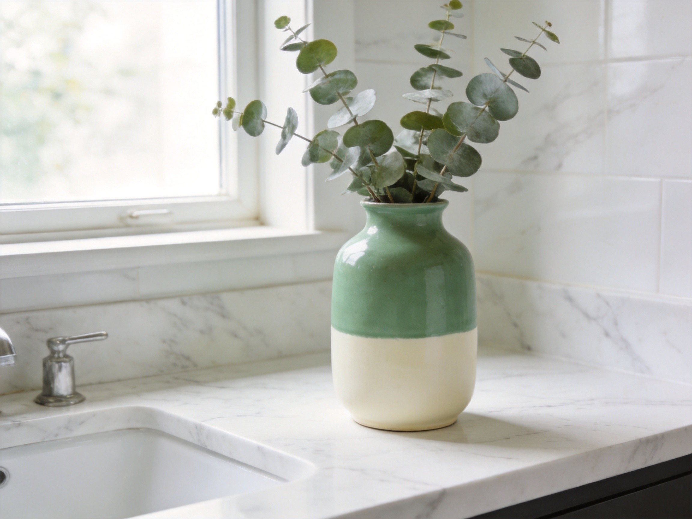 Modern Two-Tone Sage Green and Cream Ceramic Decorative Vase